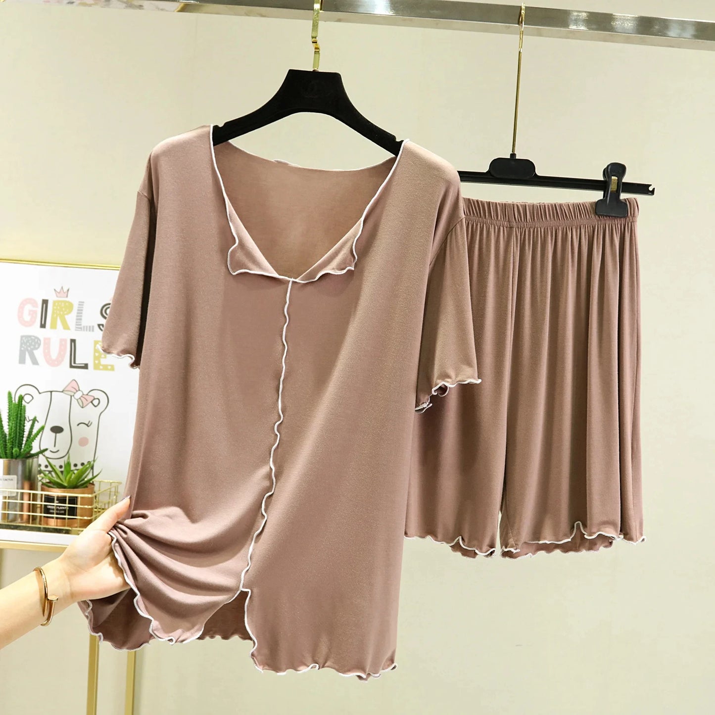 Modal loose short-sleeved shorts home clothes women summer thin style can be worn outside pajamas set versatile casual two