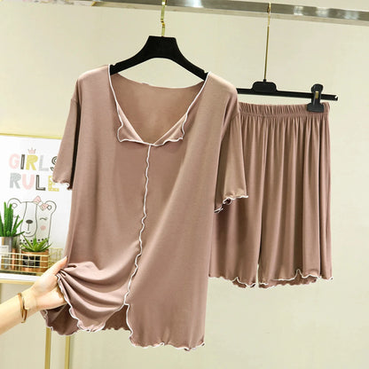 Modal loose short-sleeved shorts home clothes women summer thin style can be worn outside pajamas set versatile casual two