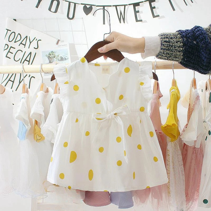 Summer Kids Baby Girls Dresses Infant Clothing Sleeveless Backless Bowknot Polka Dot Princess Dress Newborn Children Clothes