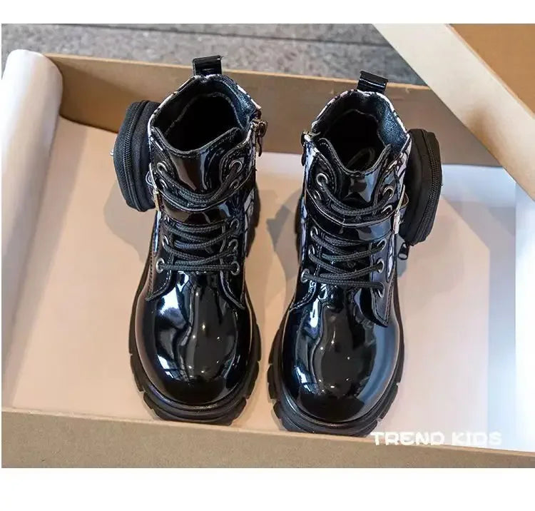 Spring and Autumn Girls Kids Shoes Ankle Boots Fashion British Style Single Boot Soft Sole Versatile Children's  Leather Shoes