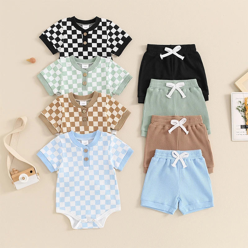 Mubi neo 3 -18 Months Newborn Baby Boy Clothes Ribbed Knit Short Sleeve Romper Shorts Set Infant Summer Outfit  Sets for Babies