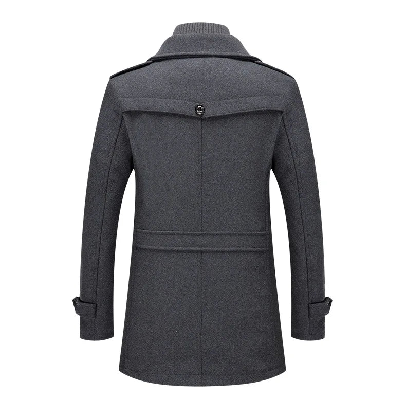 Autumn Winter Men's Woolen Coat Fashion Double Neck Coat Solid Color Long Sleeve Jacket