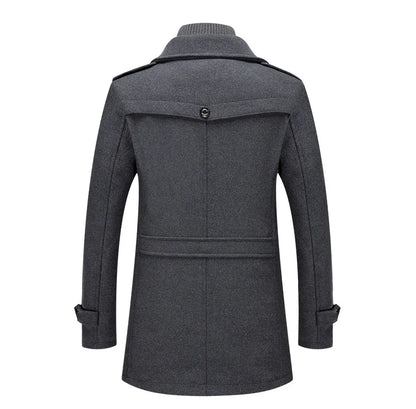 Autumn Winter Men's Woolen Coat Fashion Double Neck Coat Solid Color Long Sleeve Jacket
