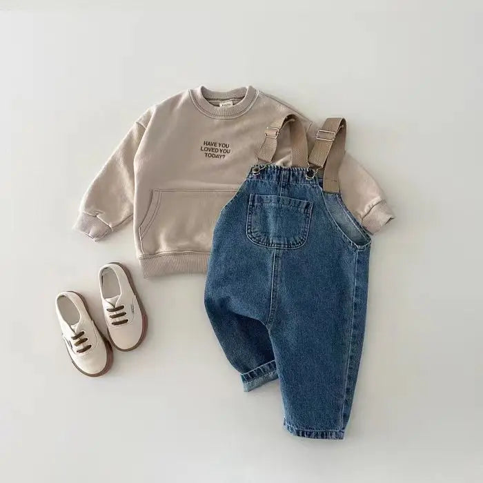 2025 Spring Boy Baby Pocket Overalls Loose Infant Suspenders Jumpsuit Retro Toddler Jeans Kids Casual Pants Girl Cotton Trousers