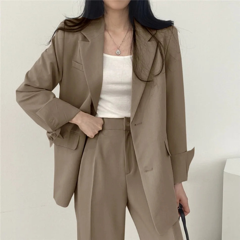 Korean Fashion Spring Women's Suits Casual Top Trousers 2 Piece Sets Women's Outfits Coats Slim Fit Blazers for Women Clothing