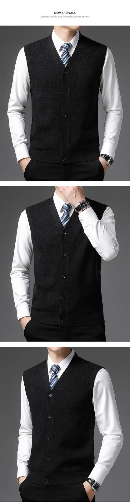 Men's Winter Knit Sweater Vest Young Men's Solid Color All-in-one Wool Vest Cardigan Top Men's Wear