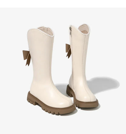 Long Boots for Girls and Children 2025 New Winter Long Leather Boots Princess Foreign Girls Plus Cashmere Shoes