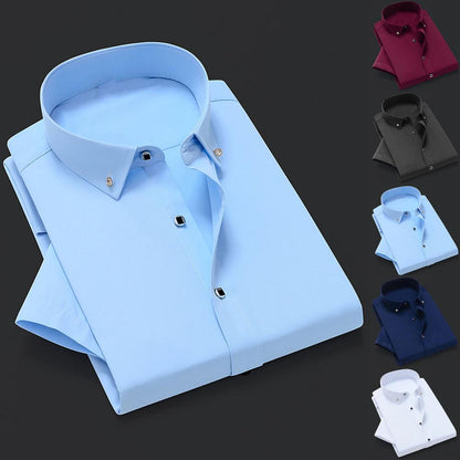 White Men Business Shirt  Pure Colors Breathable Men Shirt Short Sleeve Formal Top