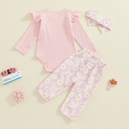 0 3 6 9 12 18 Months Baby Girl Clothes Ruffle Sleeve Romper Daisy Pant Sets Fall Winter Outfit for Infant Toddler