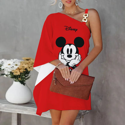 Mini Dress Luxury Party Dress Evening Dresses Diagonal Collar One-Shoulder Mickey Elegant Dresses for Women Disney Minnie Mouse