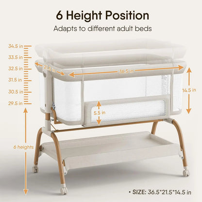 Baby Crib Headboard Shaker with Mattress and Soft Breathable Bed Sheet, Fully Mesh Side, 6 Adjustable Heights, 3 in 1