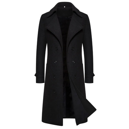 Spring Long Woolen Coats Men Fashion Double Breasted Trench Coats Autumn Turn Down Collar Slim Fit Windbreaker Male Outwear