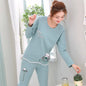 Spring Thin 2pieces Pajamas Set Women Tops 2025 Cotton Round Neck Girls Pajamas Sets Teacup Cat Sleepwear Clothes Pajamas