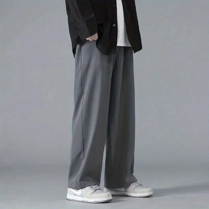 2025 Spring New Solid Color Straight Pants Man Elastic Waist Loose Casual Harajuku Trousers Japanese Style Thin Style Clothes