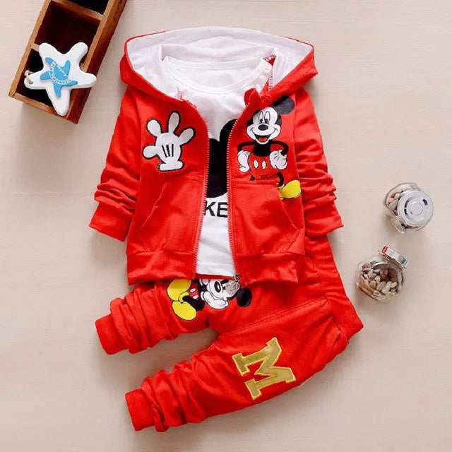 Baby Girls Boys Mickey Minnie Clothing Sets Spring Autumn Kids Outfits Hoodie +T-shirt + Pants Tracksuit Children Sport Suit