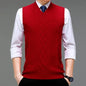Stylish V-neck Jacquard Knit Sleeveless Sweater Vest for Men Middle-aged Men Fashion Solid Color Warm Top
