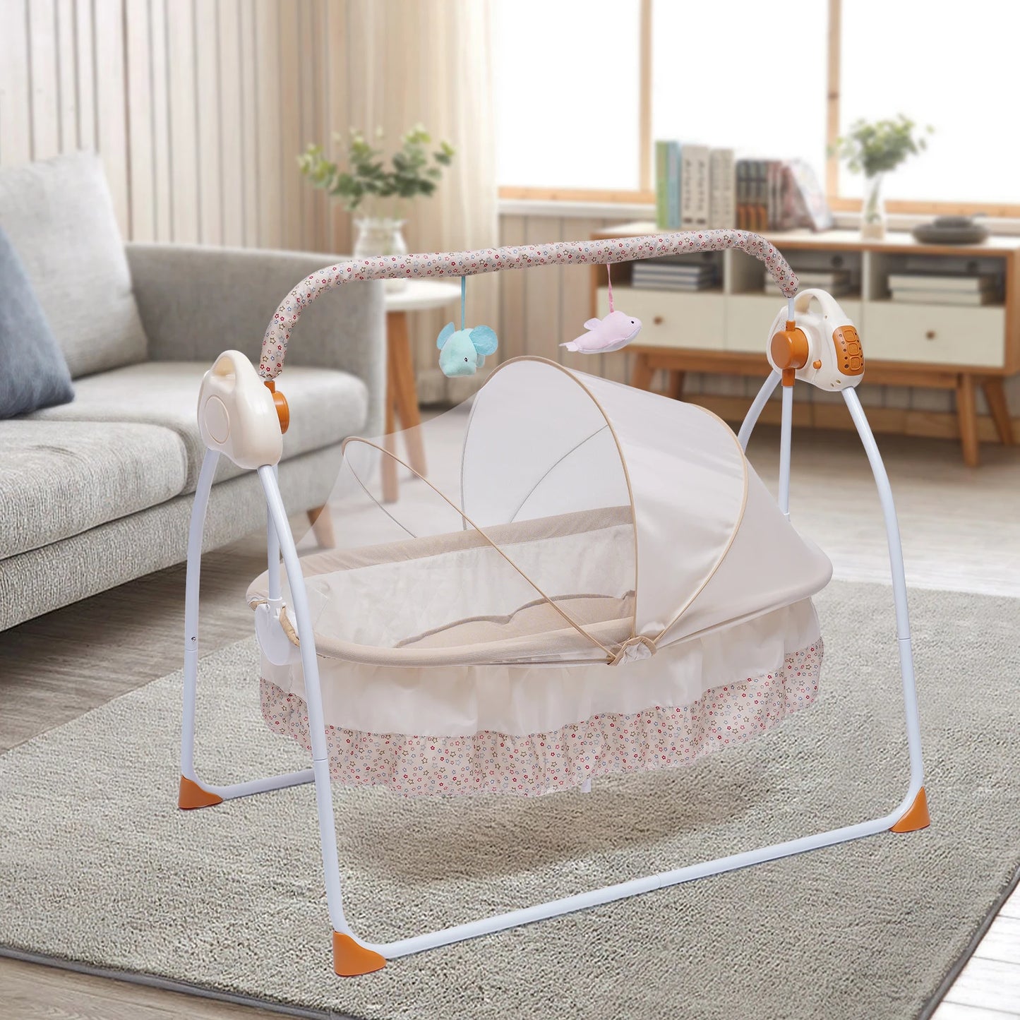 5 Gears Electric Auto-Swing Baby Crib Cradle Sleep Bed Infant Rocker + Net Music Bluetooth Music Adjustable+ Mat