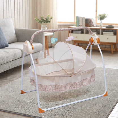 5 Gears Electric Auto-Swing Baby Crib Cradle Sleep Bed Infant Rocker + Net Music Bluetooth Music Adjustable+ Mat