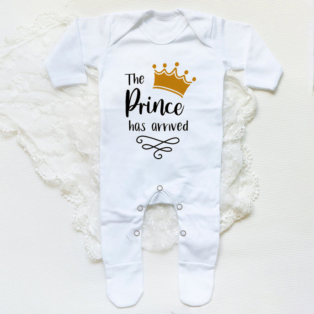 The Prince Has Arrived Print Baby Baby grow Sleepsuit Vest Bodysuit Newborn Boys Coming Home Hospital Clothes Infant Shower Gift