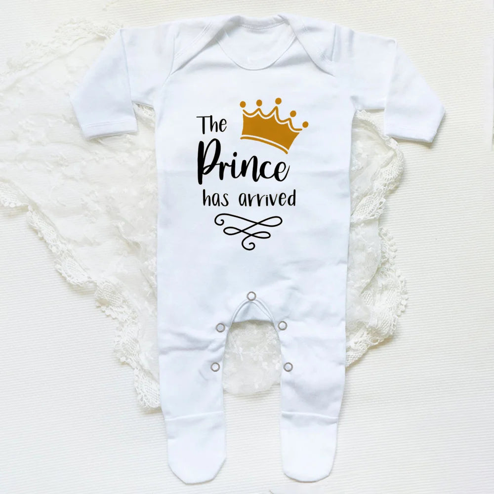 The Prince Has Arrived Print Baby Baby grow Sleepsuit Vest Bodysuit Newborn Boys Coming Home Hospital Clothes Infant Shower Gift