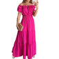 Summer Boho Red Dress Fashion Short Sleeve Beach Long Dress Casual Loose Elegant Holiday Party Dresses For Women Robe Femme 2025