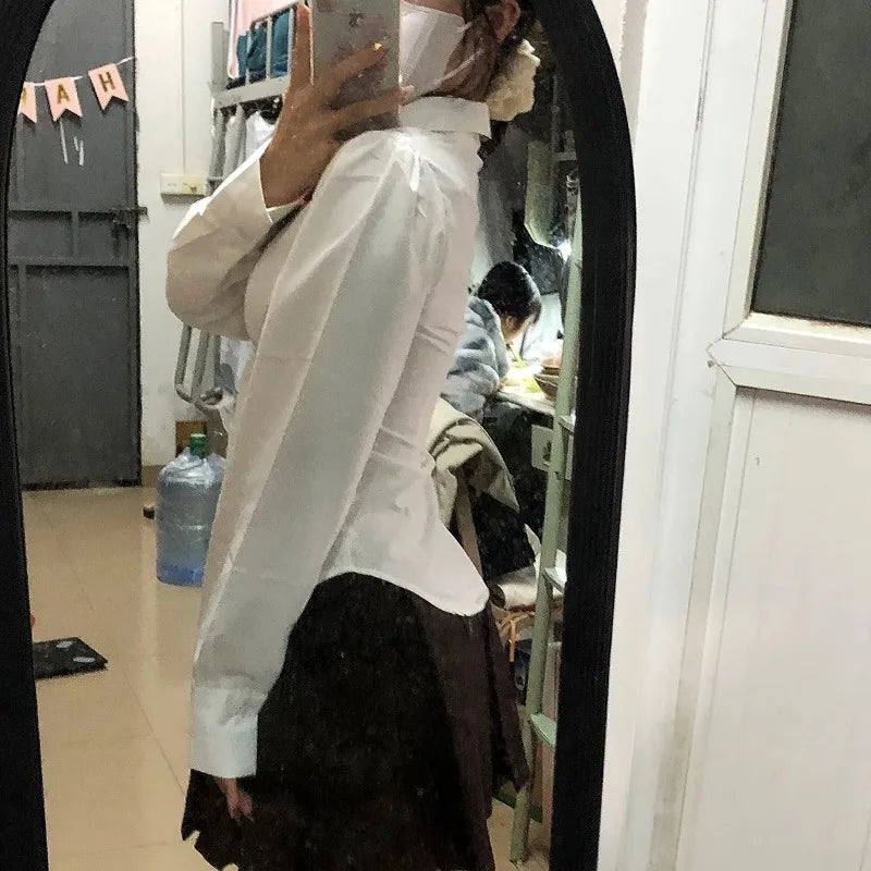 White Shirts Women Slim Sexy Girls All-match Preppy Style Long Sleeve Tops Casual Fashion Girls Classic Camisa Feminine