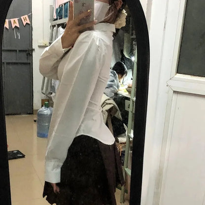 White Shirts Women Slim Sexy Girls All-match Preppy Style Long Sleeve Tops Casual Fashion Girls Classic Camisa Feminine