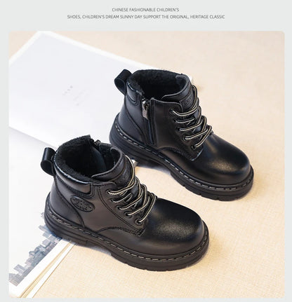 Classic Children Biker Boots Kids Tooling Boot Winter Child Plus Velvet Warm Snow Boot Anti-slip Wear-resistant Girls Boys Shoes