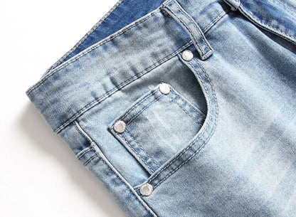 Punk Street Style Ripped Skinny Jeans Men Vintage Wash Solid Denim Trouser Men's Casual Slim Fit Pencil Denim Holes Pants 2025