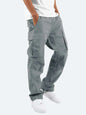2025 new Men Spring Casual Trousers Solid Color Multi-Pocket Loose Straight Sports Fitness Pants Outdoor Cargo Pants Men