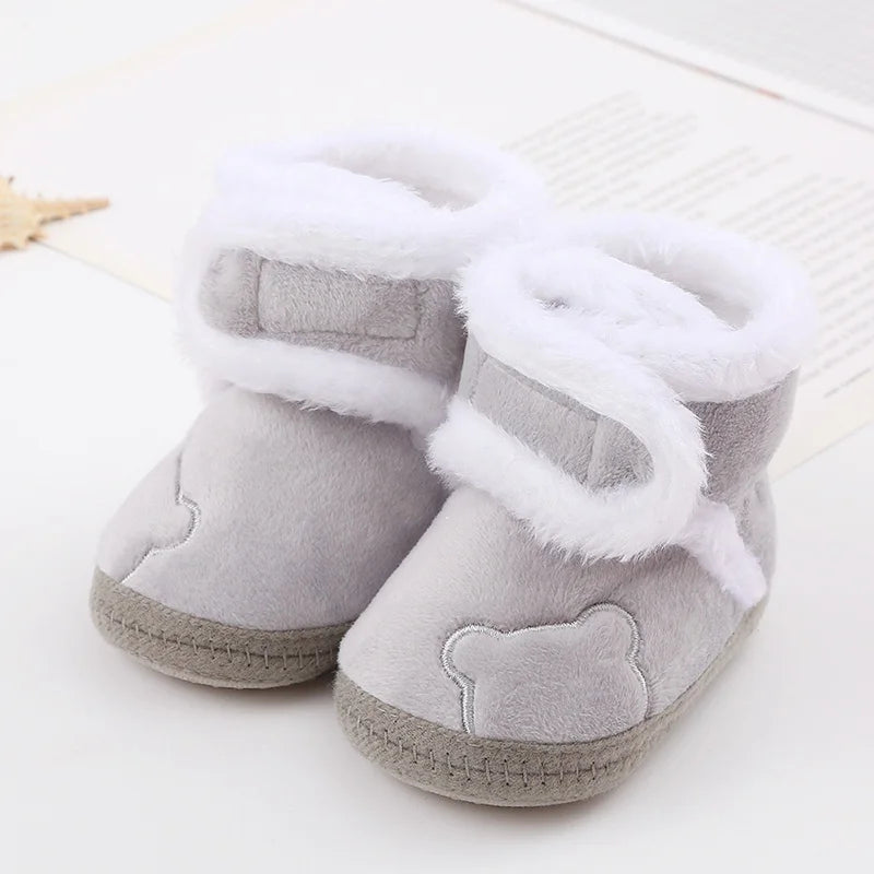 Baby Winter Snow Boots Cute Bear Warm Fluff Balls Indoor Soft Sole Infant Newborn Toddler Baby Shoes 0-18M