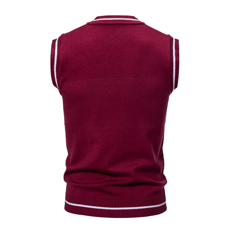 Autumn Winter Men's Knit Vests V-Neck Sleeveless Slim Fit Knitted Pullovers Men Fashion Patchwork Smart Casual Sweater Vest Man