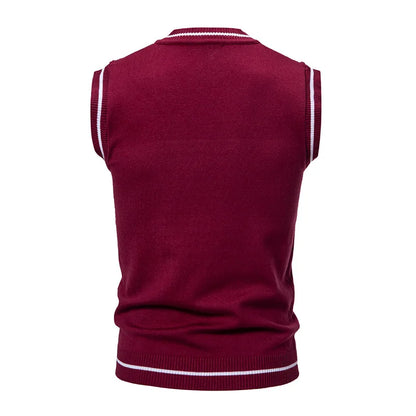 Autumn Winter Men's Knit Vests V-Neck Sleeveless Slim Fit Knitted Pullovers Men Fashion Patchwork Smart Casual Sweater Vest Man
