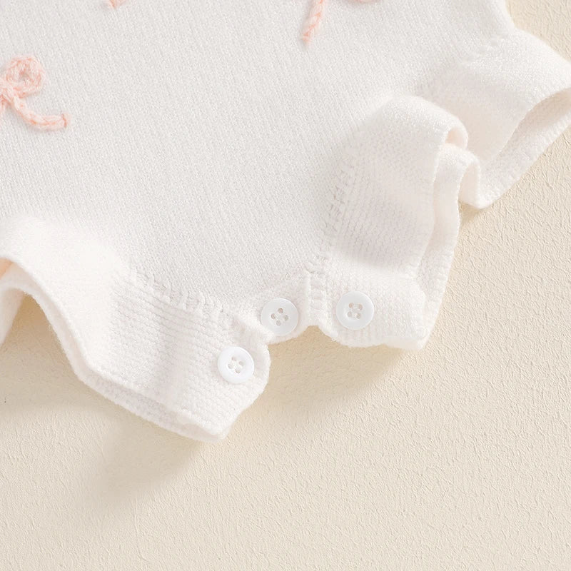 Suefunskry Baby Girl Overalls, Sleeveless Bows Pattern Knit Romper Bodysuit Spring Fall Clothes for Casual Daily