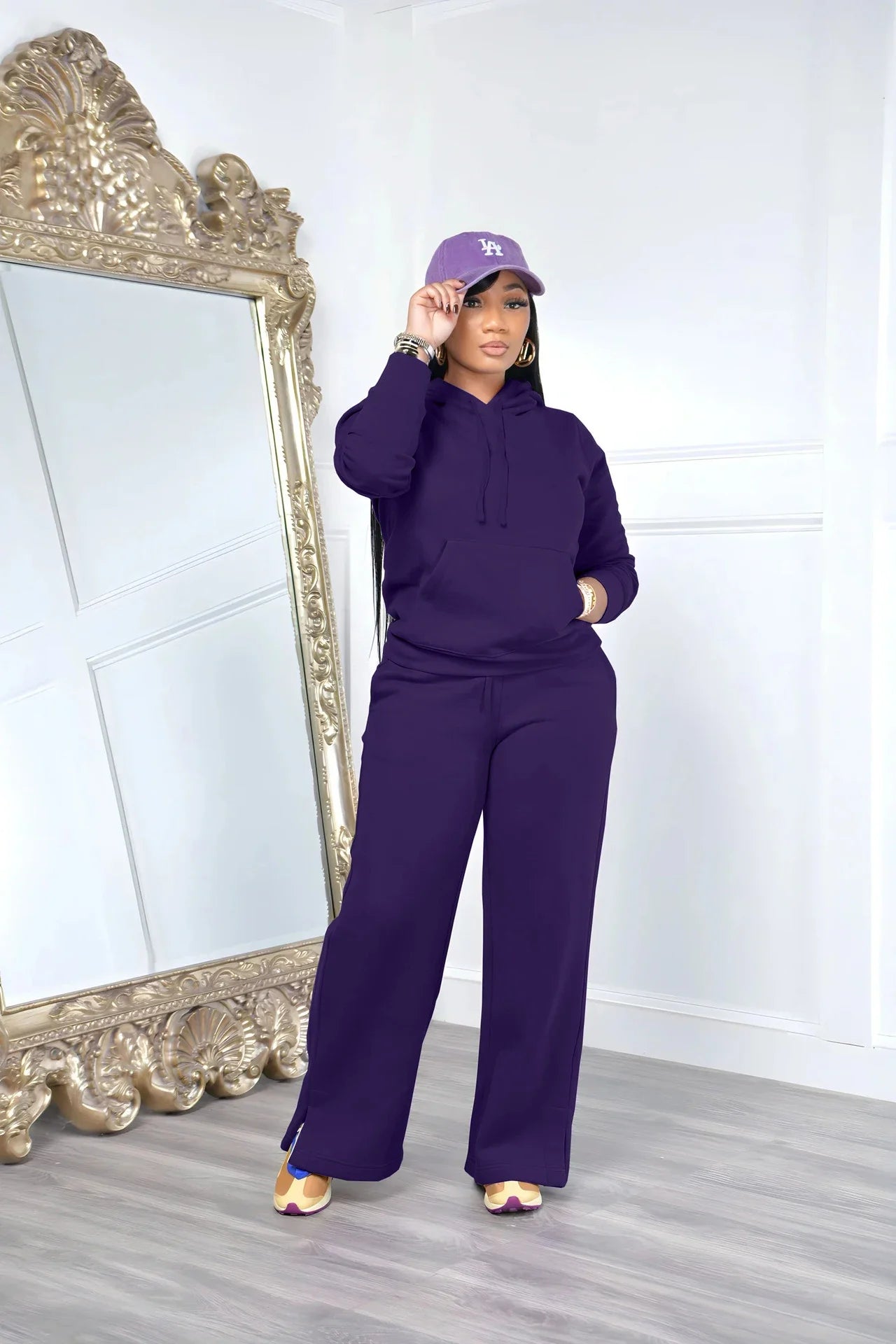 Women Sport Two Piece Outfit Winter Casual 2 Piece Set Hoodies Tops Wide Leg Pants Set Women Tracksuit