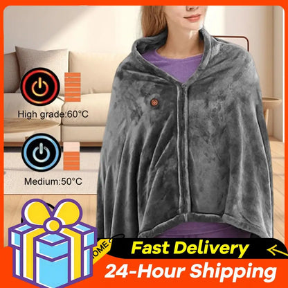 3 Heating Levels Fleece Heated Blanket Wearable Warmer Coral Velvet Blanket Quickly Heated Cape Pad USB Electric Heated Blanket