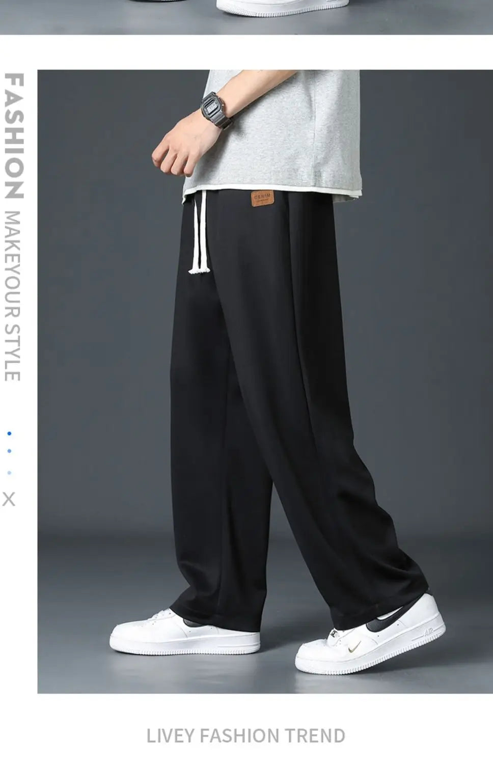 Spring Summer Men Oversize Casual Pants Fashion New Male Drawstring Elastic Waist Solid Loose Sports Wide Leg Straight Trousers