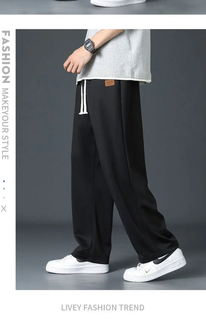 Spring Summer Men Oversize Casual Pants Fashion New Male Drawstring Elastic Waist Solid Loose Sports Wide Leg Straight Trousers
