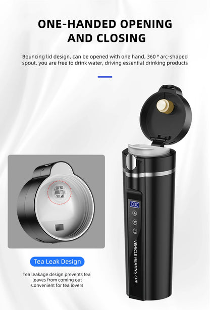 450ml Smart Car Heated Mug 12V24V Pop-up Lid Touch Screen Temperature Control Stainless Steel Portable Travel Thermal Coffee Mug