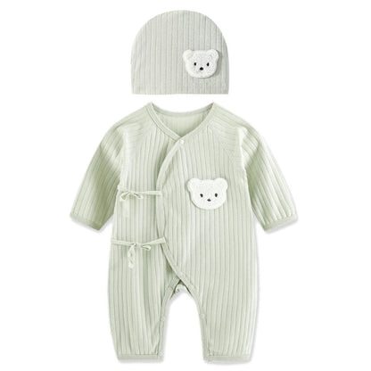 Breathable Newborn Bear Jumpsuit Hospital Hat Spring Outfit Long Sleeves Bodysuits for Baby Girls Boys Unisex Coveralls A2UB