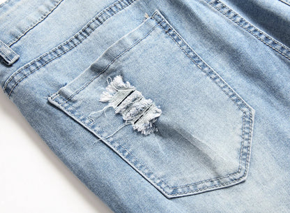 Punk Street Style Ripped Skinny Jeans Men Vintage Wash Solid Denim Trouser Men's Casual Slim Fit Pencil Denim Holes Pants 2025