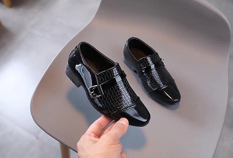 Boys Leather Shoes 2022 Spring Autumn Kids Performance Mary Janes Shoes for Party Wedding Shows Solid Black Slip-on Shoes