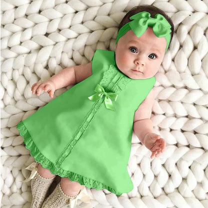 New Maxi Bow Dress+ headband Set Newborn Baby Girl Sleeveless Outfit Bowknot Ruffle Red Clothes Baby Summer Dresses For Girls