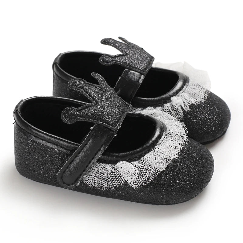 Cute 0-18M Spring Newborn Silver Baby Shoes Non Slip Cloth Bottom Girl Shoes Elegant Breathable Casual Baby First Walking Shoes
