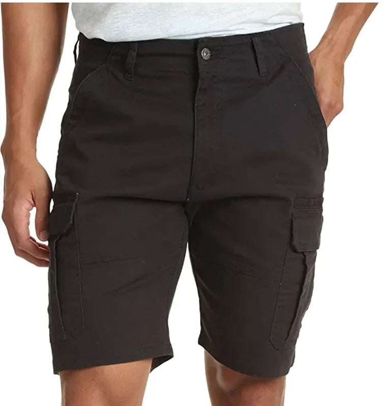 Summer Fashion Casual Tooling Shorts Men's Solid Loose Cotton Multi-pockets Cargo Pants Comfy Beach Sport Short Trousers for Men