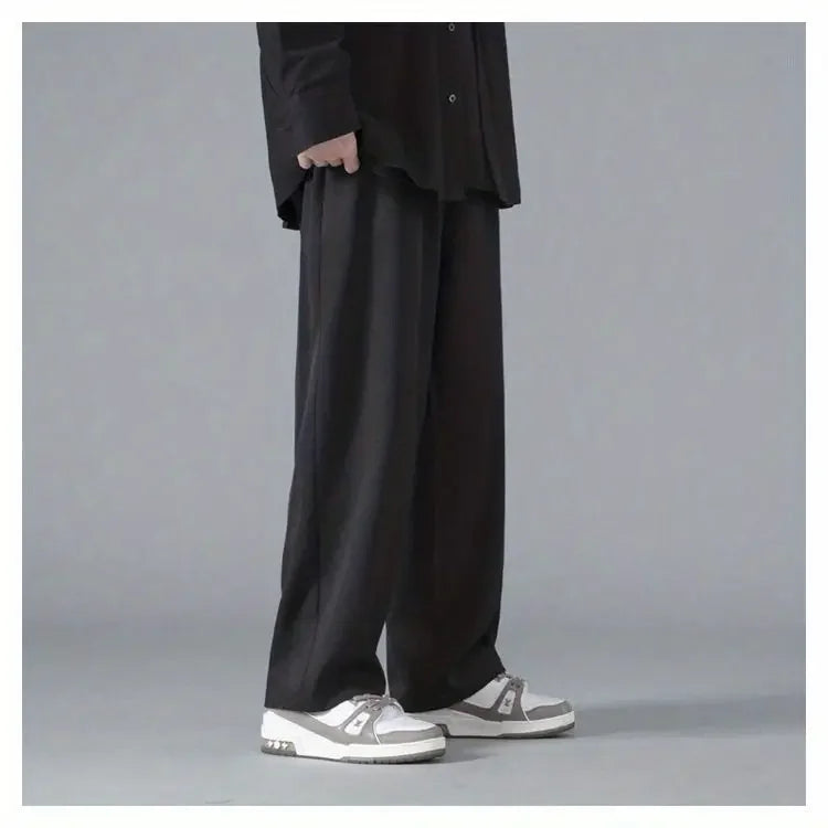 2025 Spring New Solid Color Straight Pants Man Elastic Waist Loose Casual Harajuku Trousers Japanese Style Thin Style Clothes