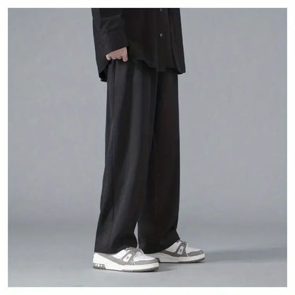 2025 Spring New Solid Color Straight Pants Man Elastic Waist Loose Casual Harajuku Trousers Japanese Style Thin Style Clothes