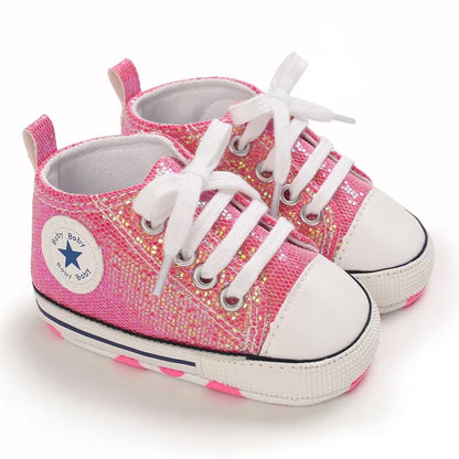 Baby Shoes Bling Canvas Infant Baby Girls Shoes Lace-up Comfortable Boy Sneaker Soft Sole Anti-slip Toddler First Walkers