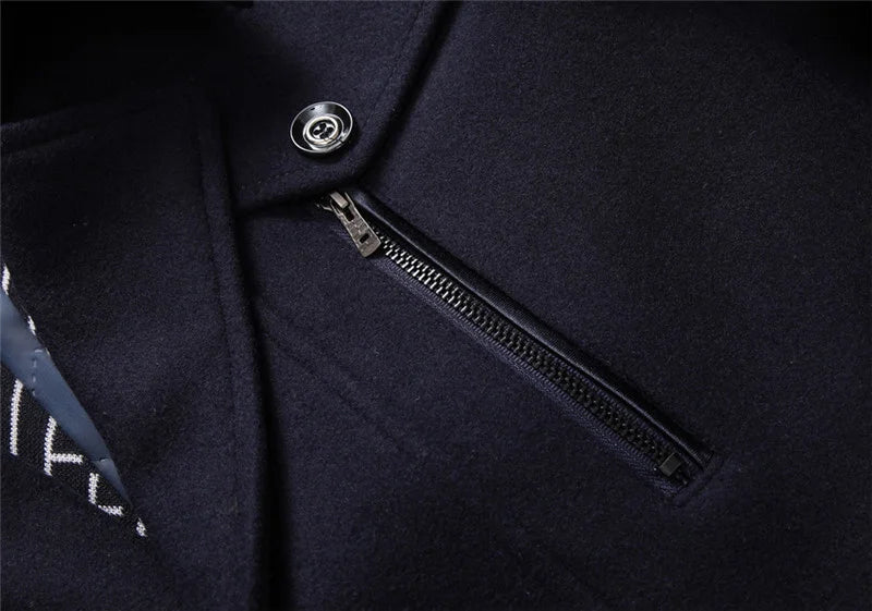 Winter Men's Woolen Coats Fashion Thicken Mid Length Trench Solid Turn Down Collar Warm Outerwear Business Casual Wool Coat Men