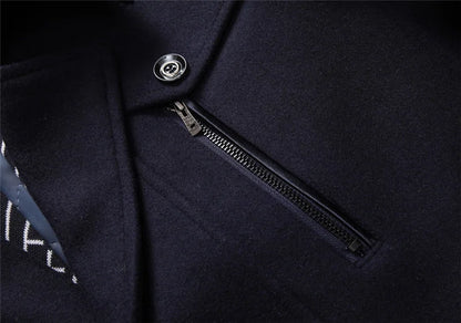 Winter Men's Woolen Coats Fashion Thicken Mid Length Trench Solid Turn Down Collar Warm Outerwear Business Casual Wool Coat Men